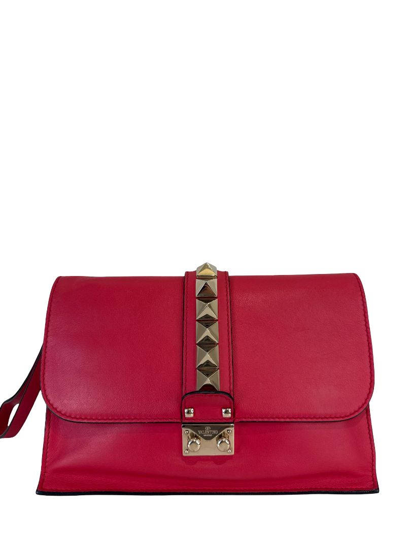 Valentino Garavani Pink Lipstick Rockstud Glam Lock Wristlet Clutch