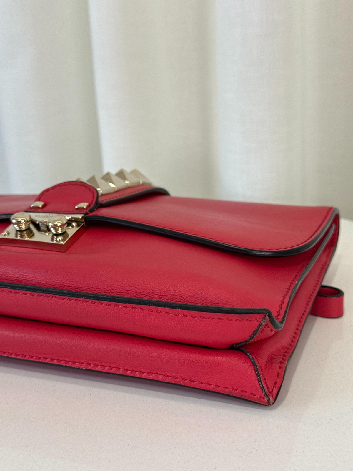Valentino Garavani Pink Lipstick Rockstud Glam Lock Wristlet Clutch