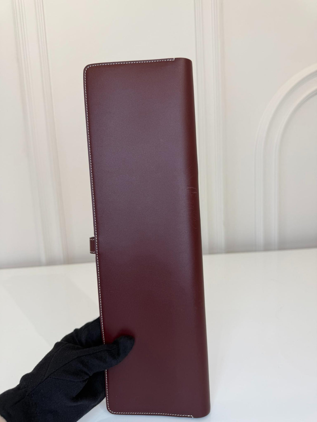 Loro Piana Guardaroba Tie Holder Calfskin Oxblood/Antique Silver