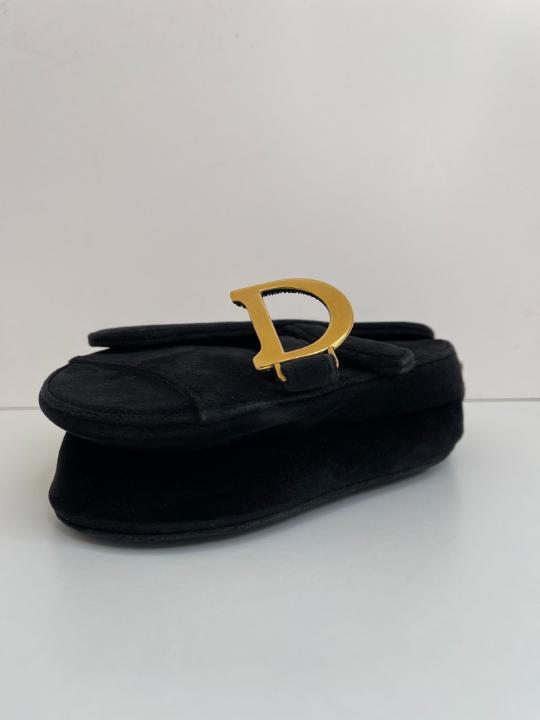 Christian Dior Black Velvet Crystals Mini Saddle Bag