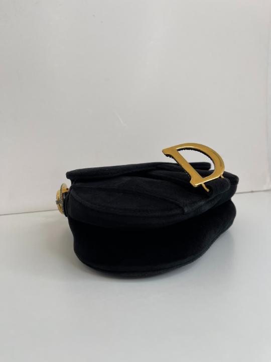 Christian Dior Black Velvet Crystals Mini Saddle Bag