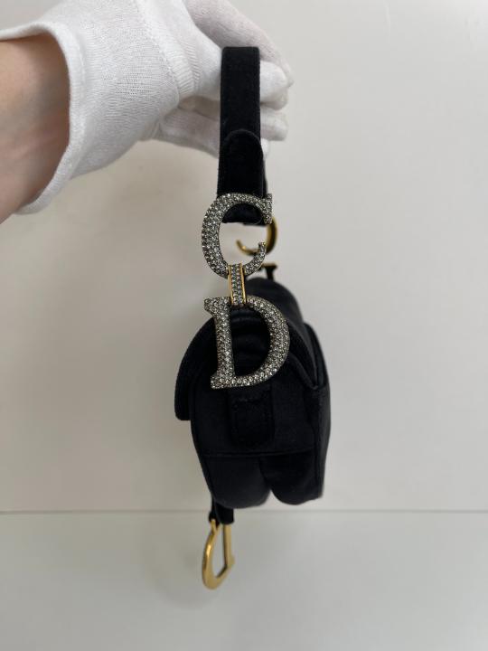 Christian Dior Black Velvet Crystals Mini Saddle Bag