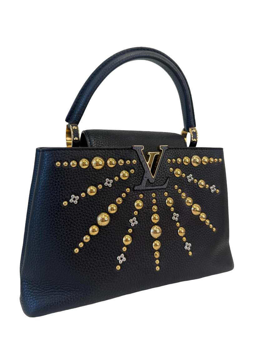 Louis Vuitton Limited Edition Studded Sol Capucines PM Black Taulliron