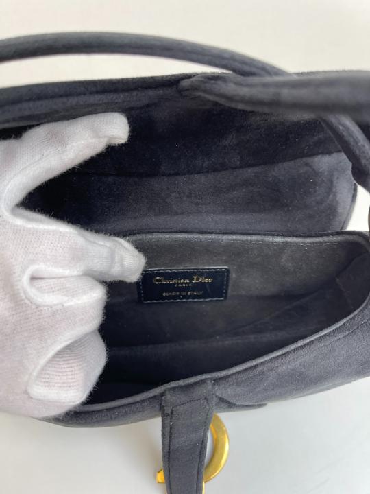 Christian Dior Black Velvet Crystals Mini Saddle Bag