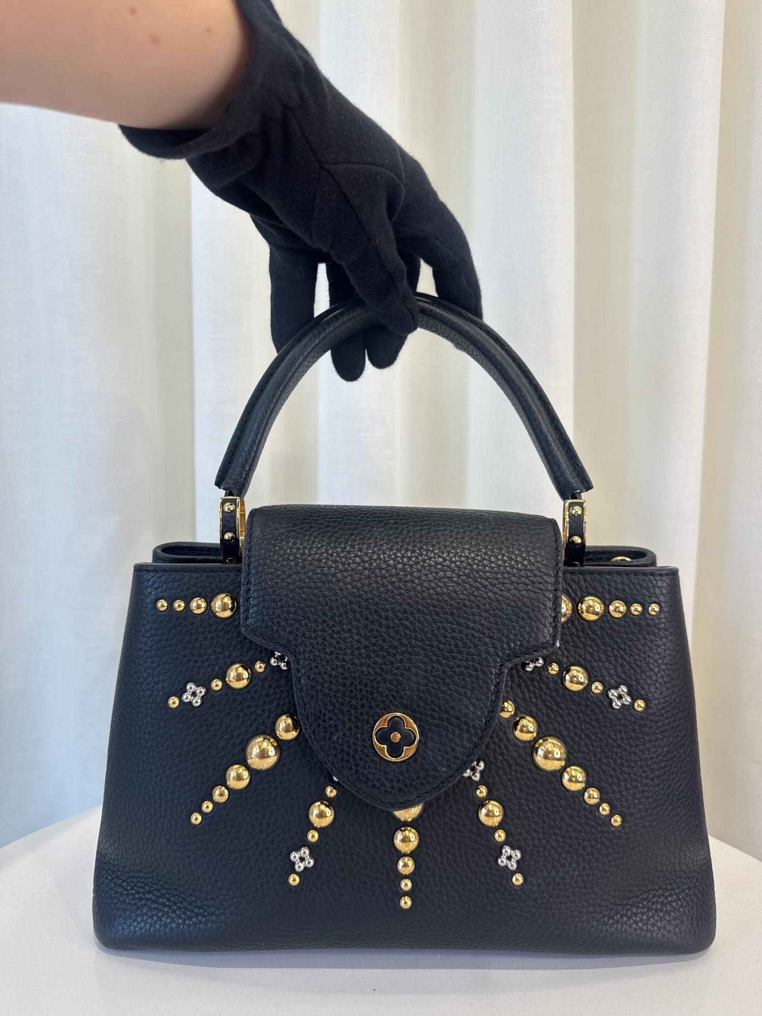 Louis Vuitton Limited Edition Studded Sol Capucines PM Black Taulliron