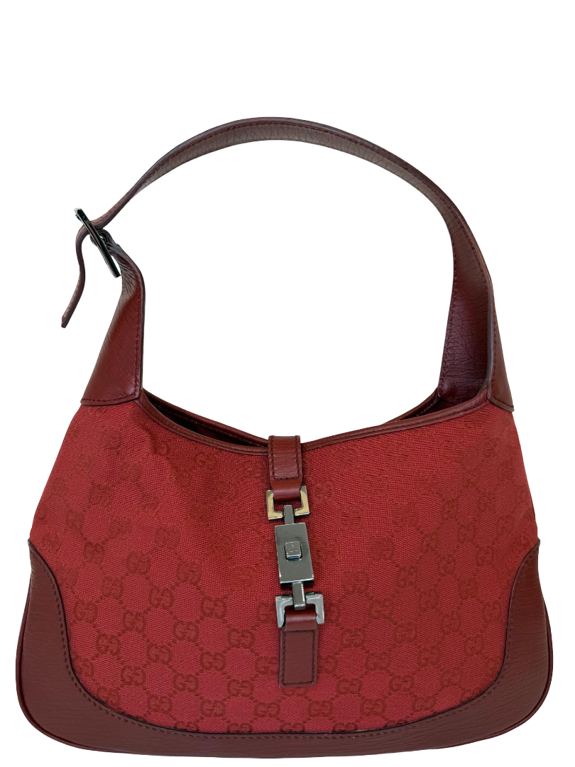 Gucci Vintage Red GG Canvas and Leather Jackie Hobo