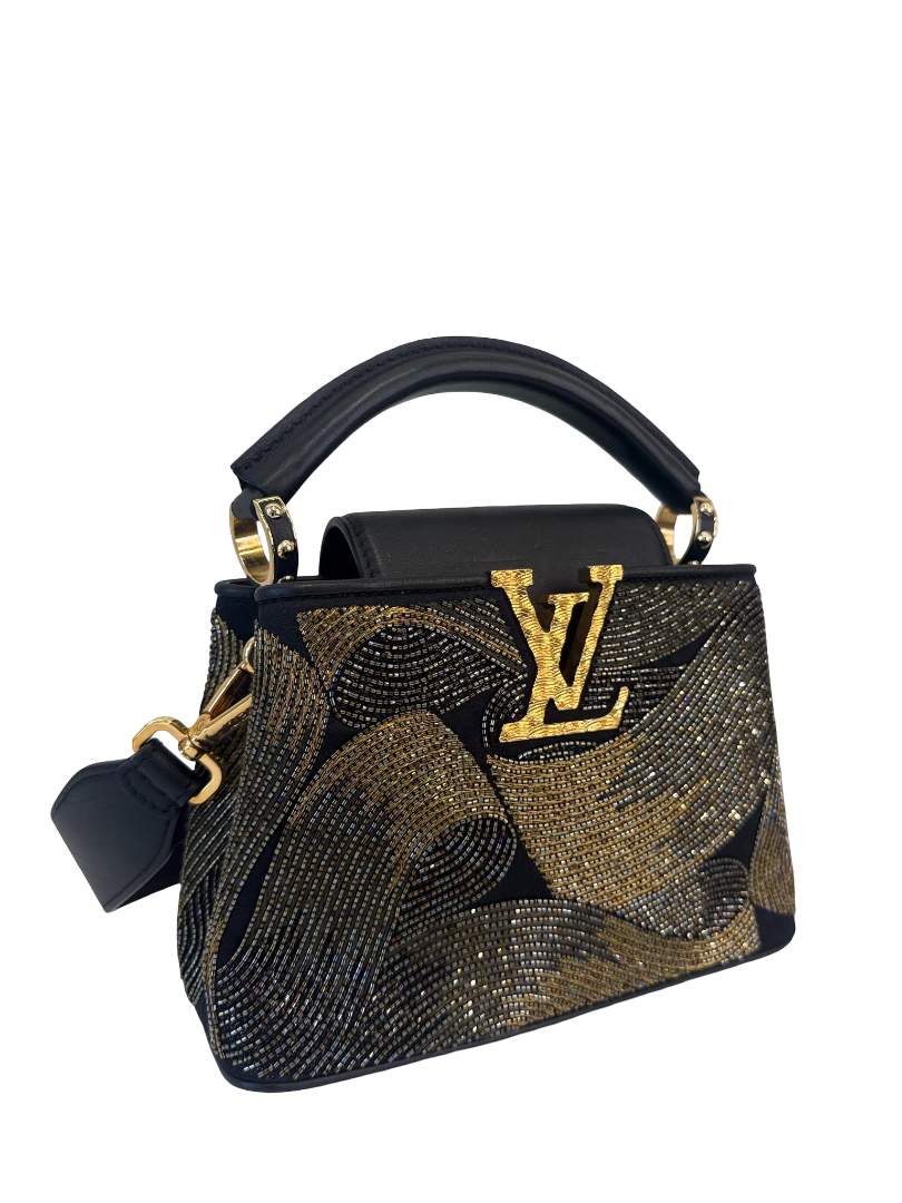 Louis Vuitton Exclusive Cruella Black/Gold Beaded Satin Mini Capucines