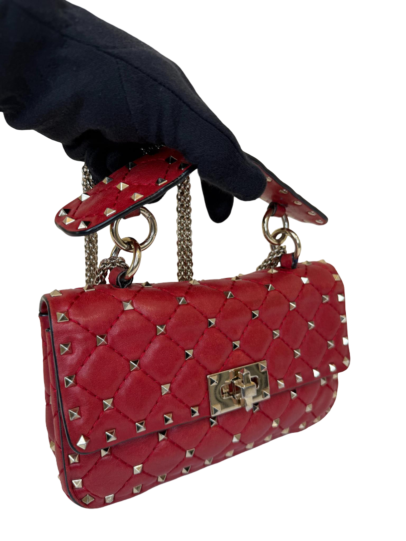 Valentino Red Leather Rockstud Spike Small Crossbody Bag
