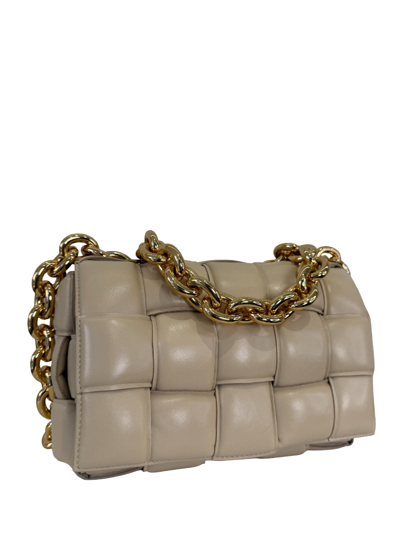 Bottega Veneta Beige Lambskin Maxi Intreccio Padded Chain Cassette