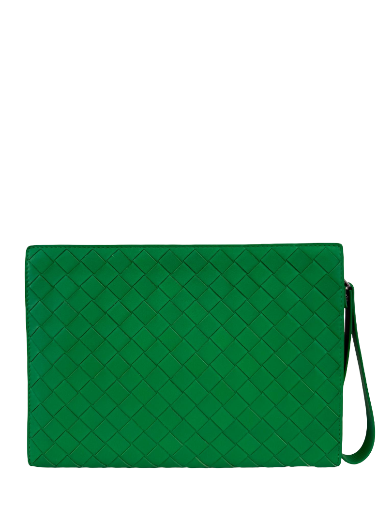Bottega Veneta Parakeet Green Intrecciato-Weave Clutch