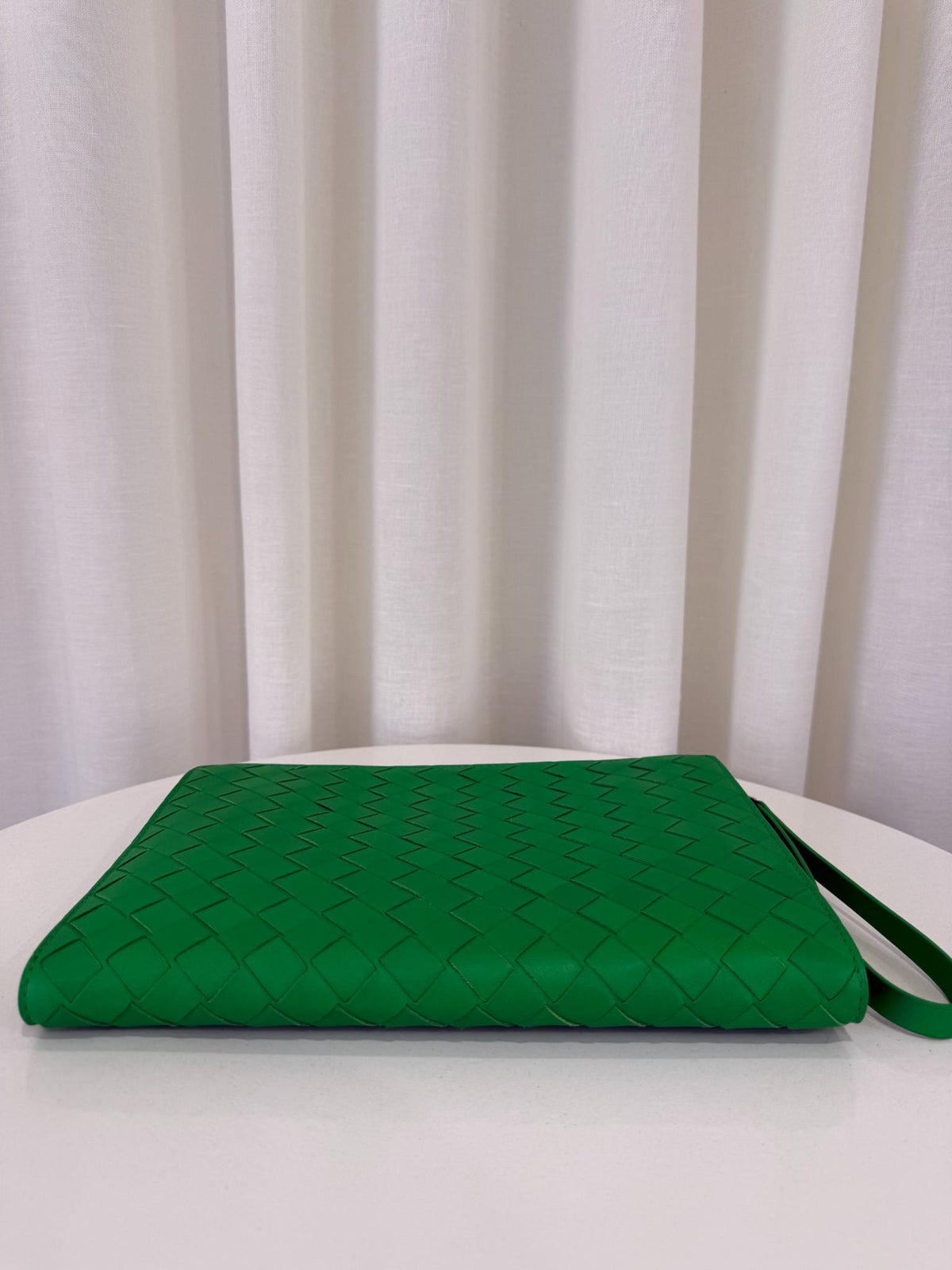Bottega Veneta Parakeet Green Intrecciato-Weave Clutch