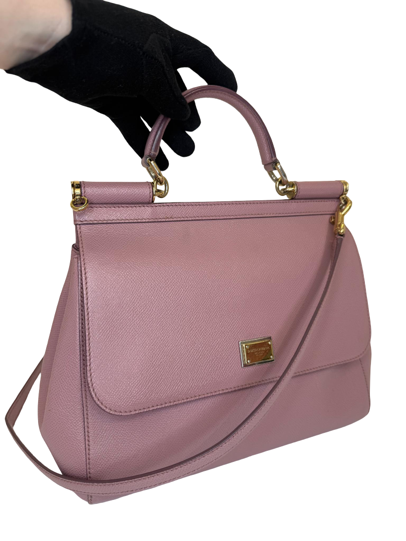 Dolce Gabbana Pink Dauphine Leather Old Large Miss Sicily Top Handle Bag