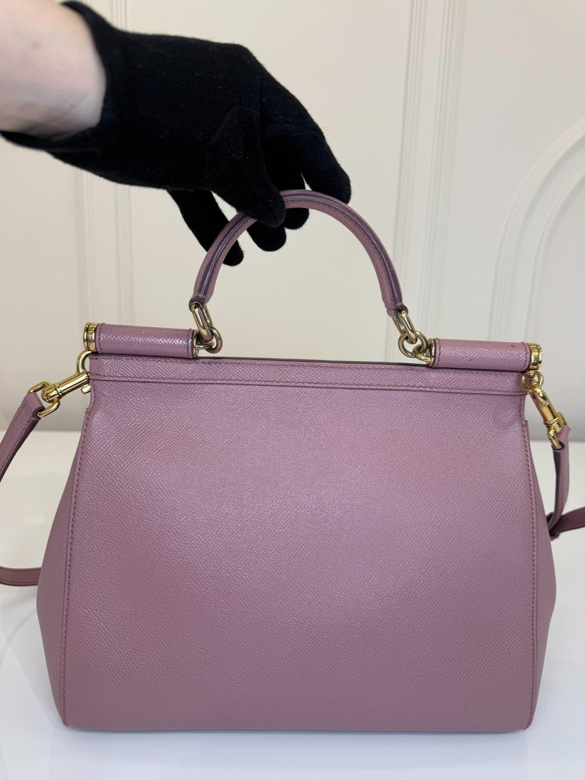Dolce Gabbana Pink Dauphine Leather Old Large Miss Sicily Top Handle Bag