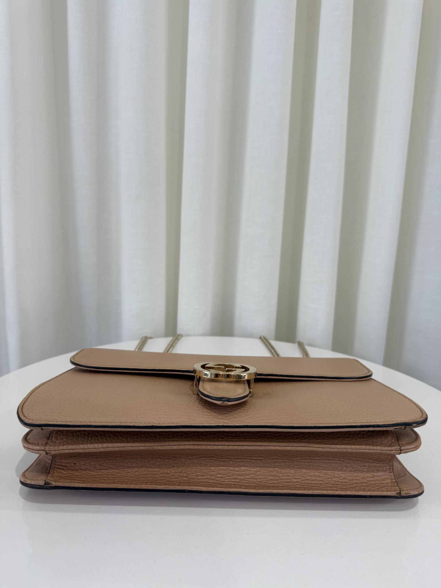Gucci Dollar Calfskin Interlocking G Beige Leather Crossbody bag