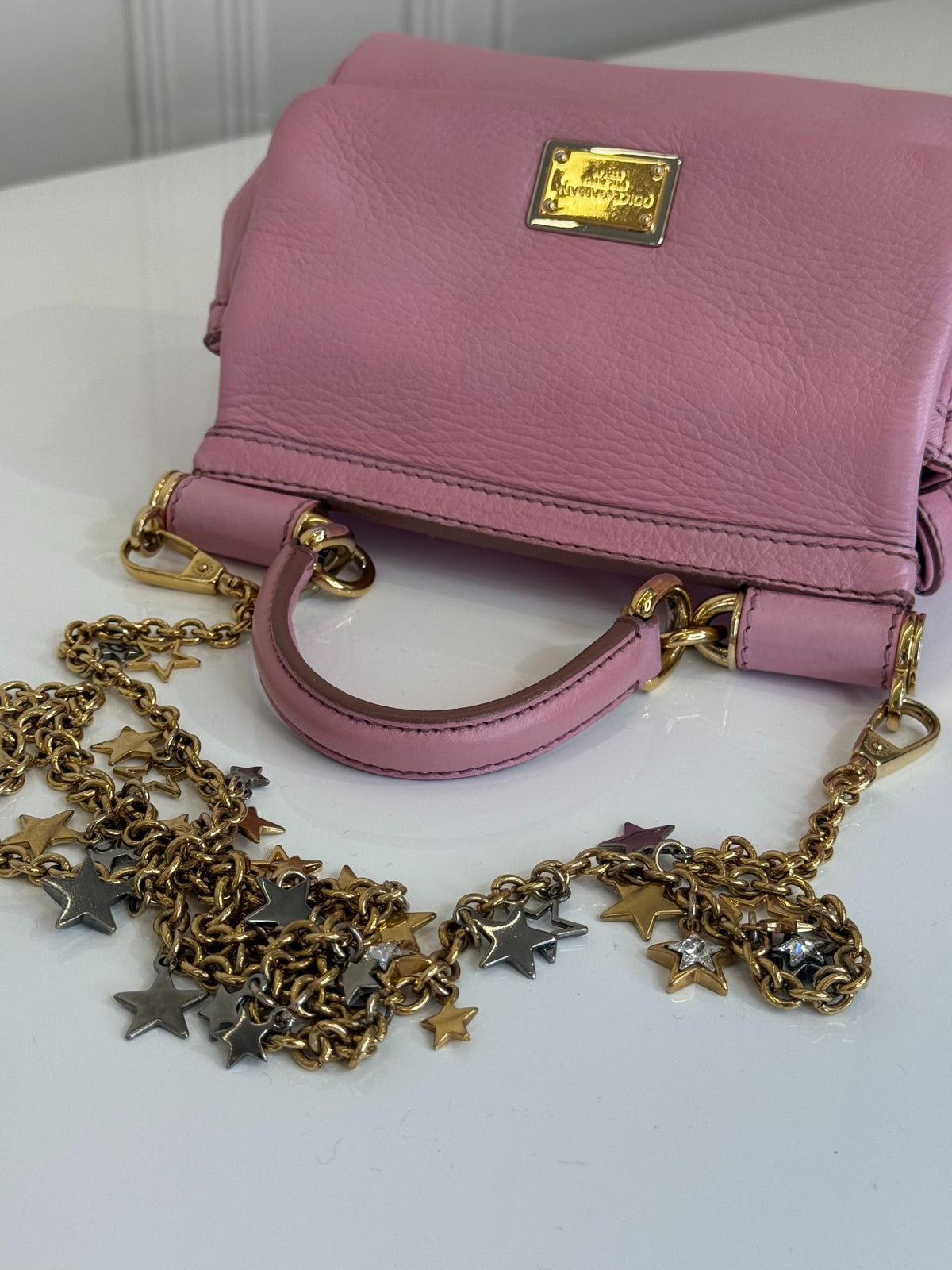 Dolce Gabbana Mini Miss Sicily Pink Calfskin with Star Chain