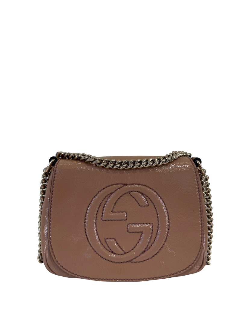 Gucci Soho Beige Patent Leather Flap Chain