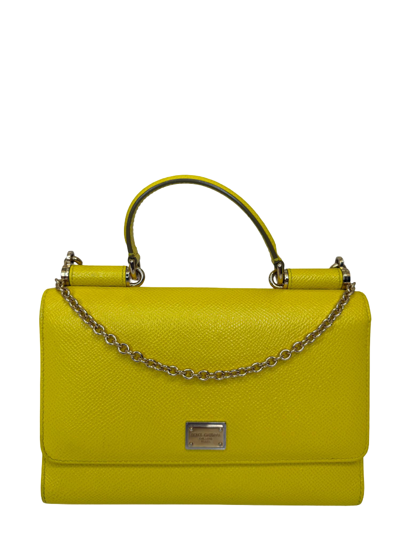 Dolce Gabbana Yellow Leather Sicily Smart Gloss Wallet on Chain