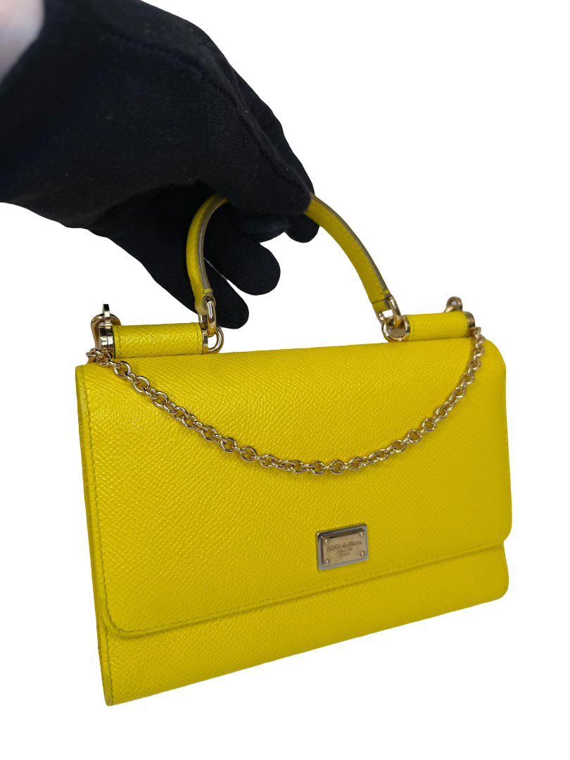 Dolce Gabbana Yellow Leather Sicily Smart Gloss Wallet on Chain