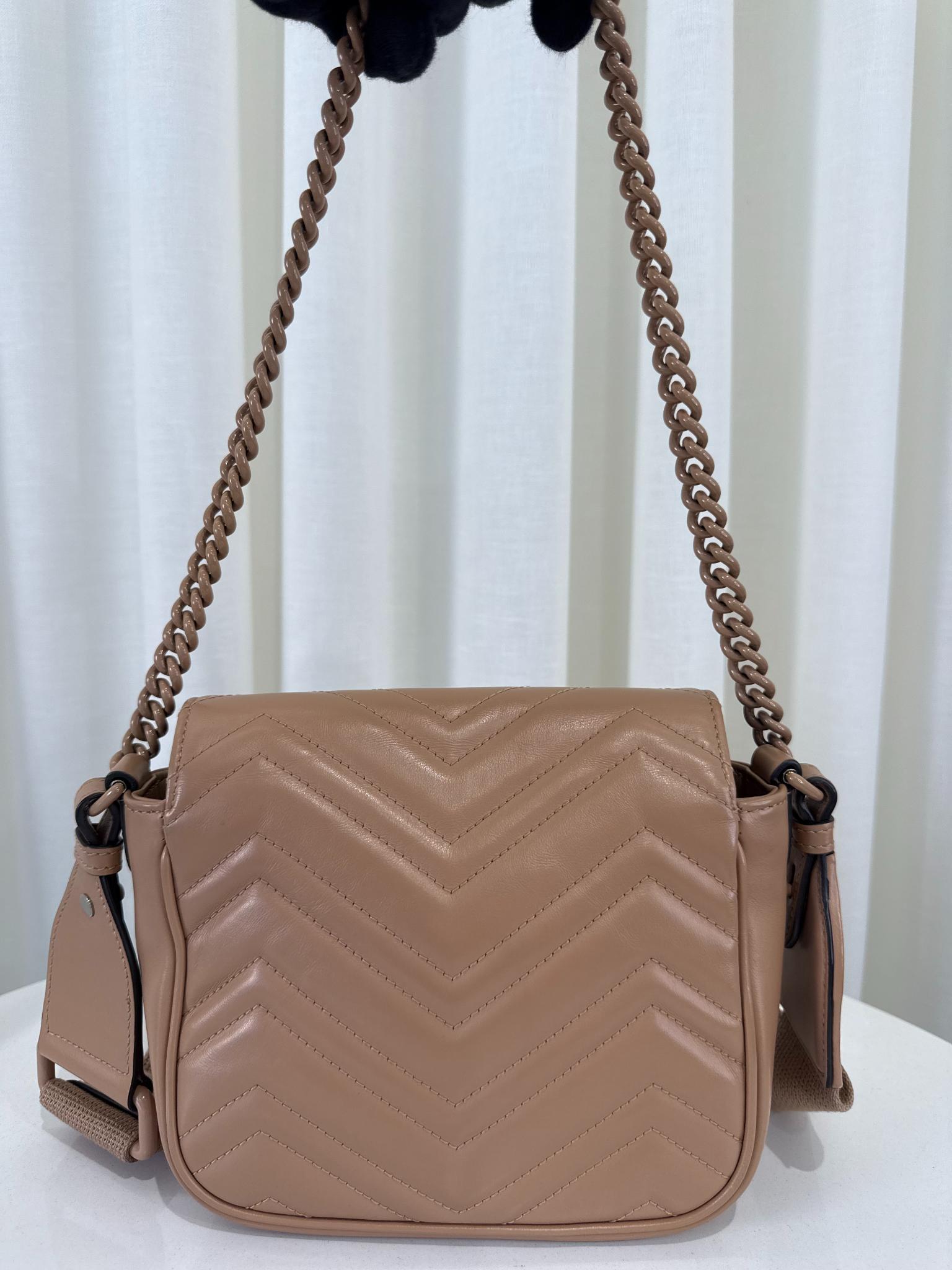 Gucci Calfskin Matelasse Monochrome Mini GG Marmont Crossbody Bag