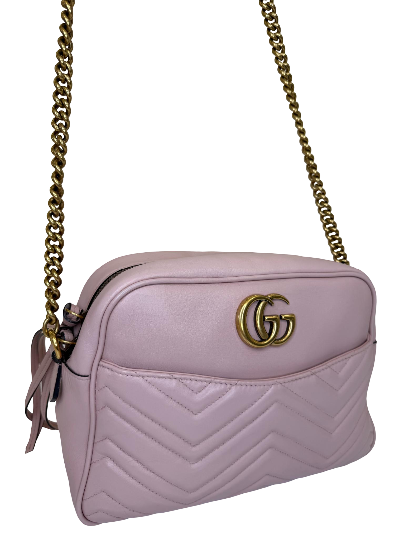 Gucci GG Marmont Pink Matelassé Leather Medium Camera Bag