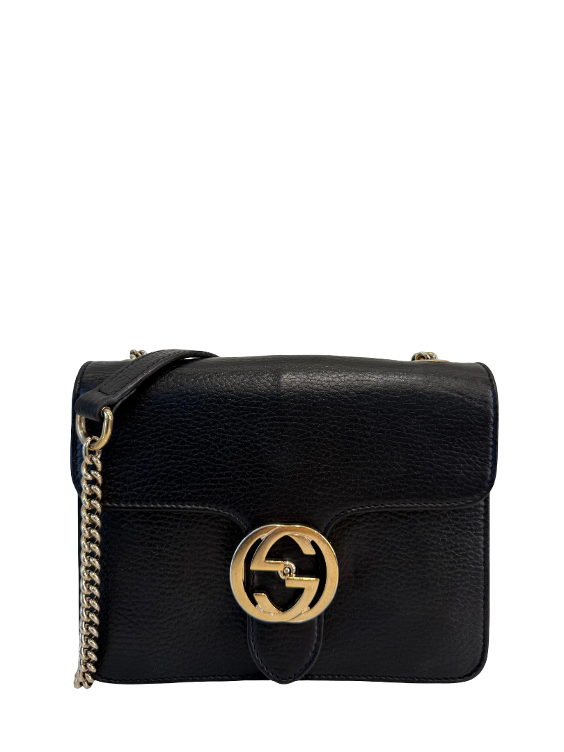 Gucci Small Dollar Calfskin Interlocking G Black Leather Crossbody bag