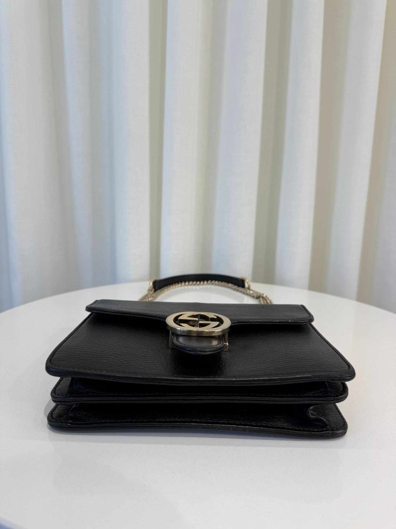 Gucci Small Dollar Calfskin Interlocking G Black Leather Crossbody bag