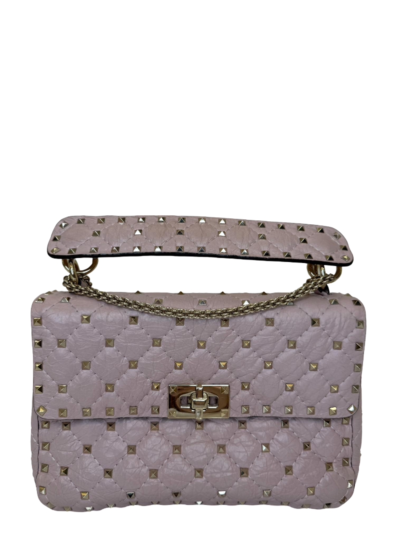 Valentino Pale Pink Quilted Nappa Leather Rockstud Spike Medium Shoulder Bag