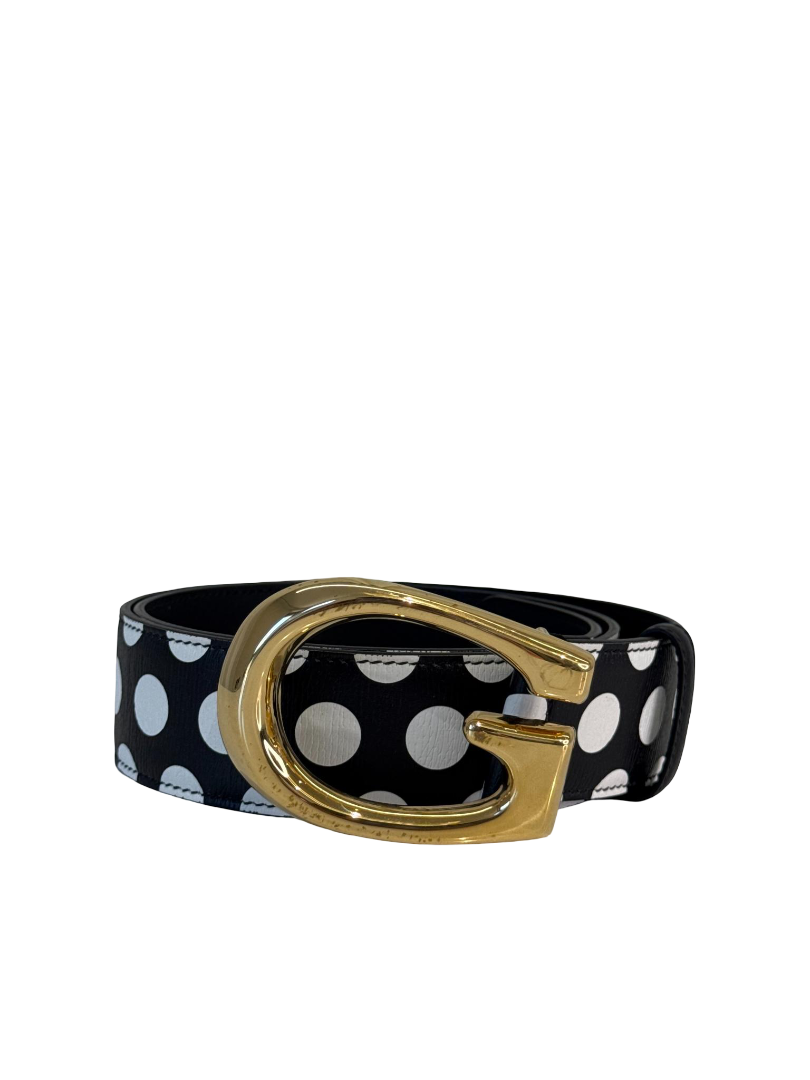 Gucci Black/White Polka Dot Memorable G Buckle Leather Belt Size 85