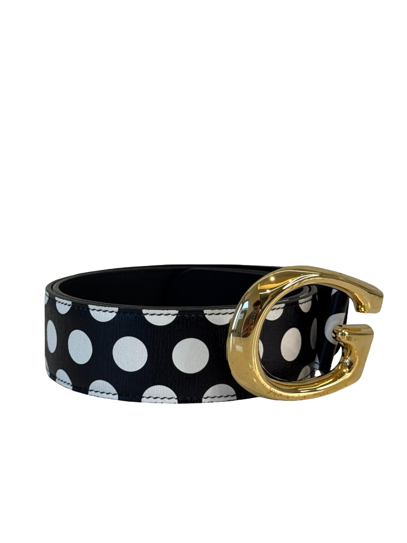 Gucci Black/White Polka Dot Memorable G Buckle Leather Belt Size 85