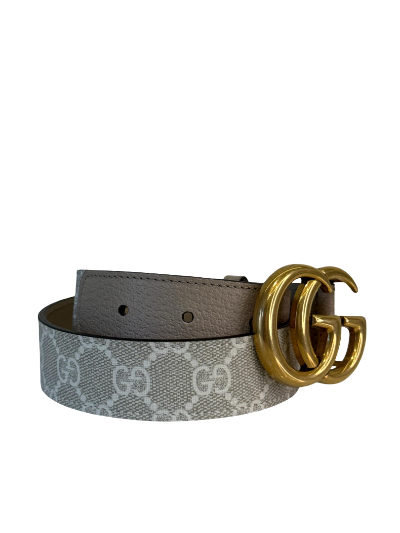 Gucci GG Marmont Beige/White Supreme Coated Canvas Belt