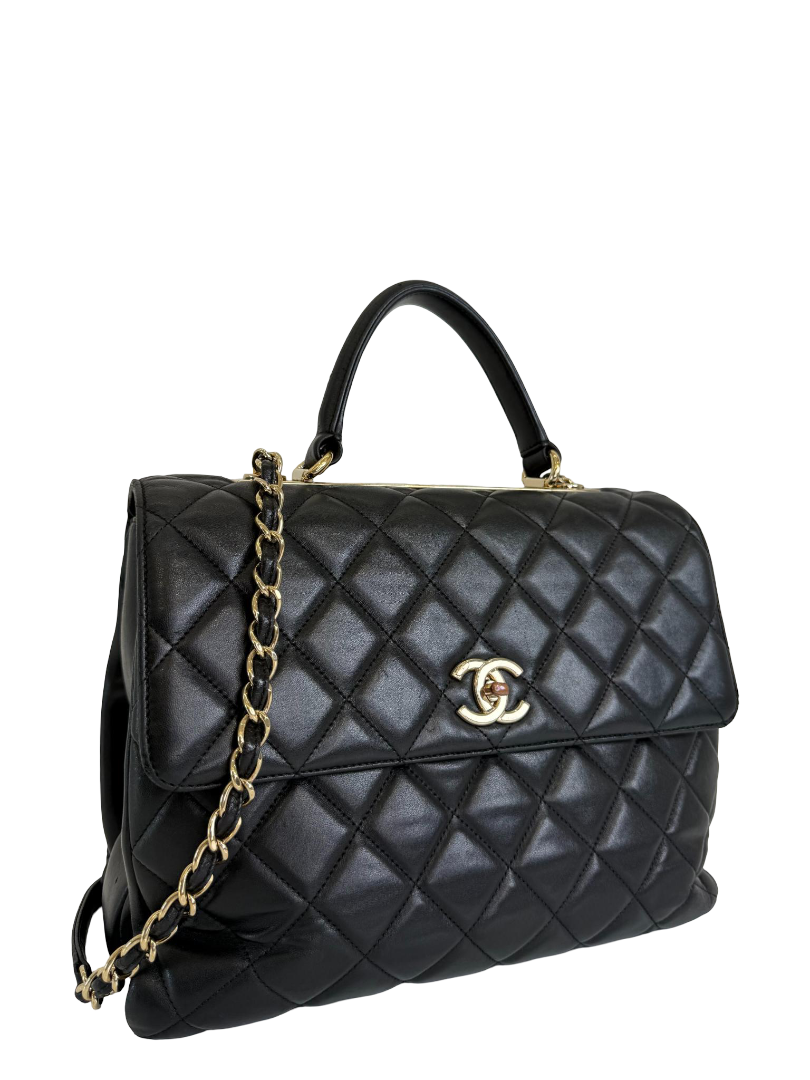 Chanel Trendy CC Black Quilted Lambskin Leather Large Top Handle Bag
