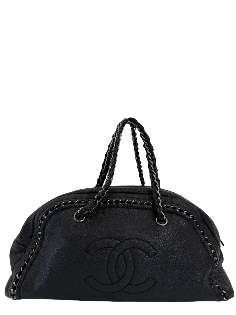 Chanel Black Leather Luxe Ligne Medium Bowler Bag