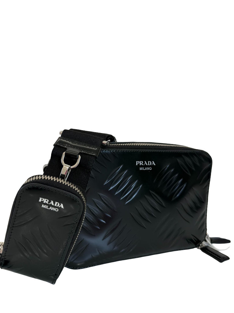 Prada Brique Brushed Leather Crossbody Bag Black