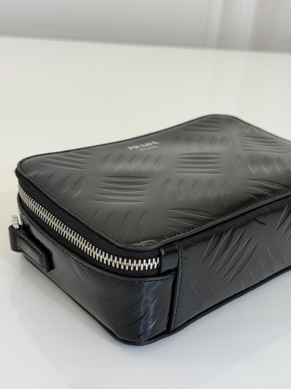 Prada Brique Brushed Leather Crossbody Bag Black