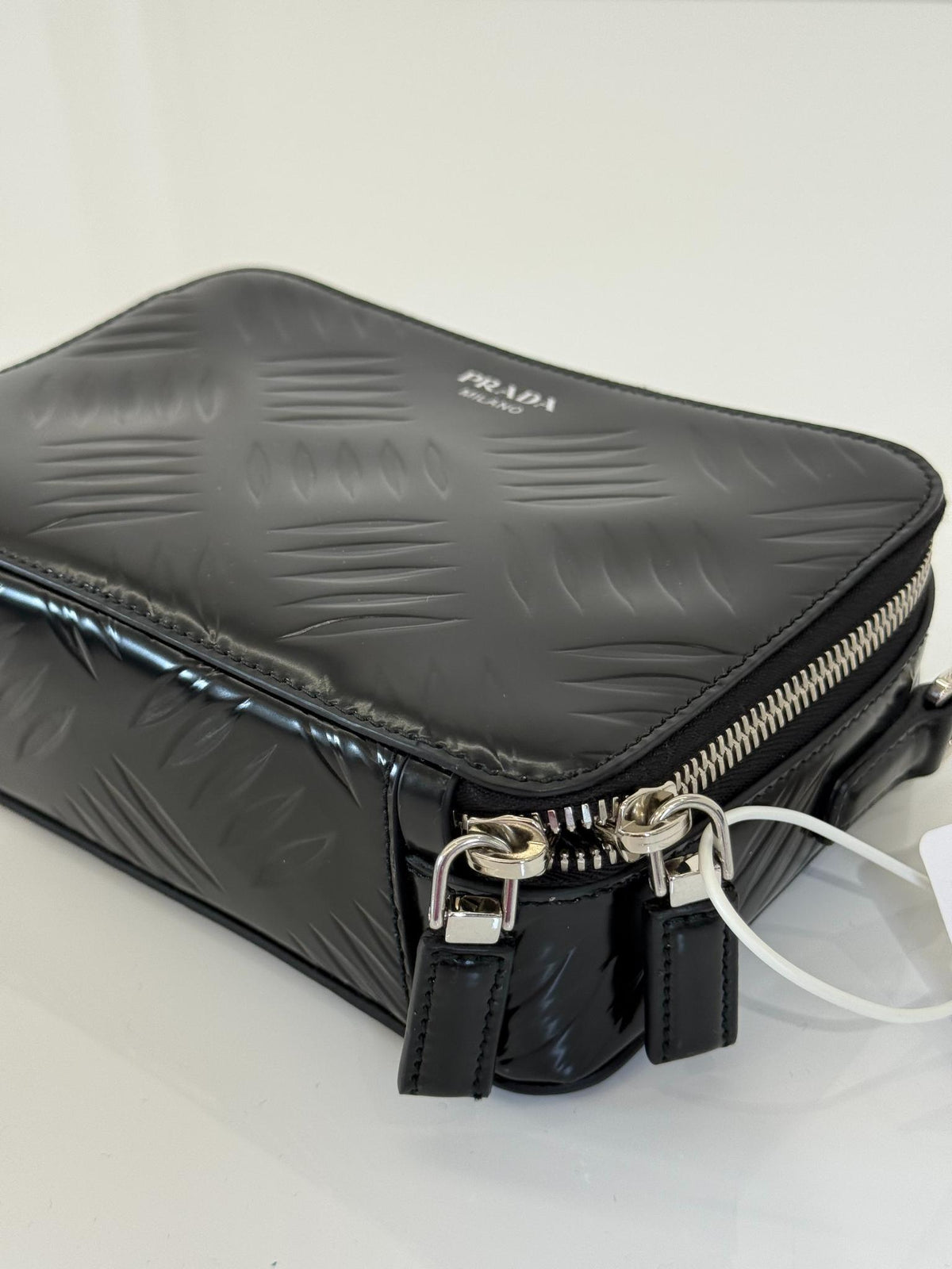 Prada Brique Brushed Leather Crossbody Bag Black