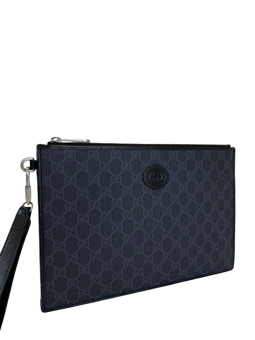 Gucci Black/Grey GG Supreme Canvas Men's Pouch