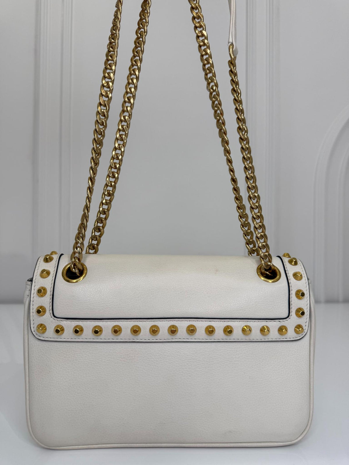 Prada Pattina White Gold Studded Shoulder Bag