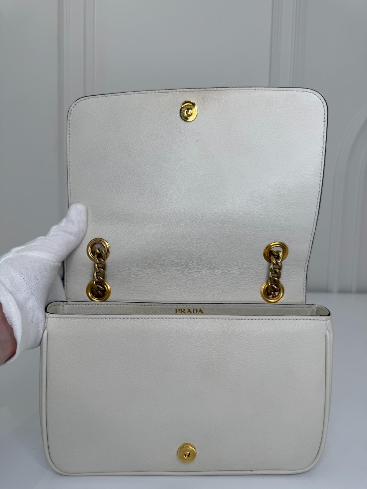 Prada Pattina White Gold Studded Shoulder Bag