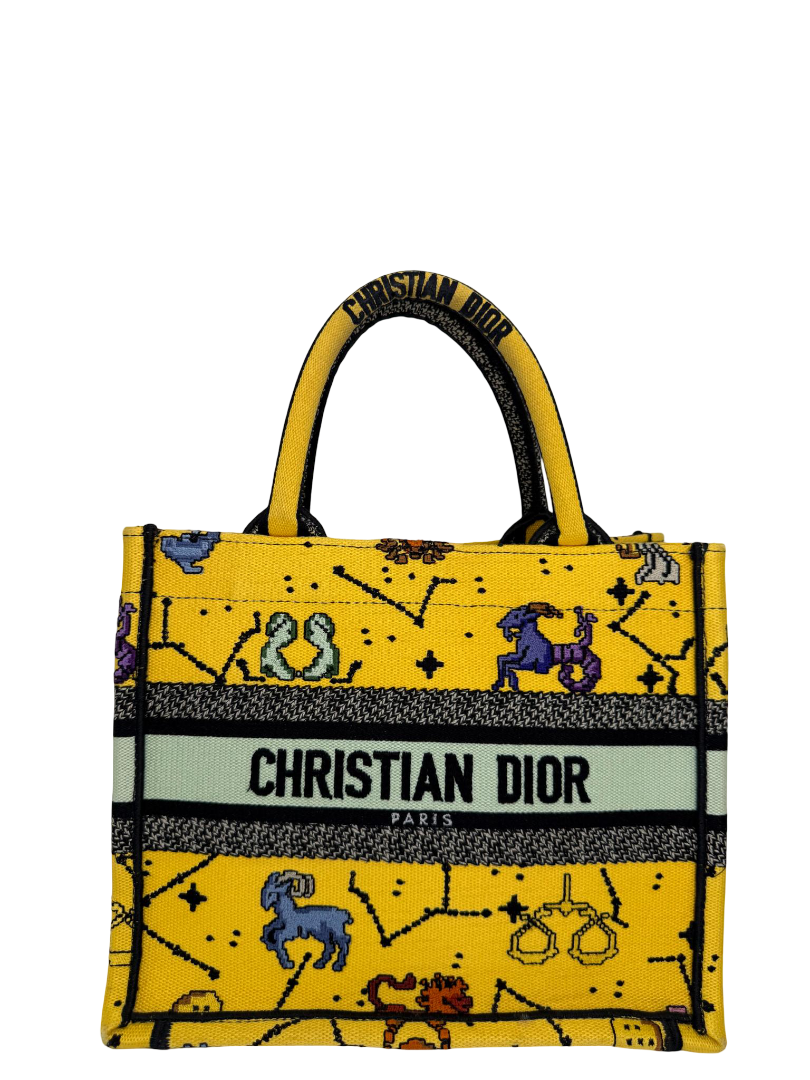 Christian Dior Canvas Embroidered Small Pixel Zodiac Book Tote Yellow