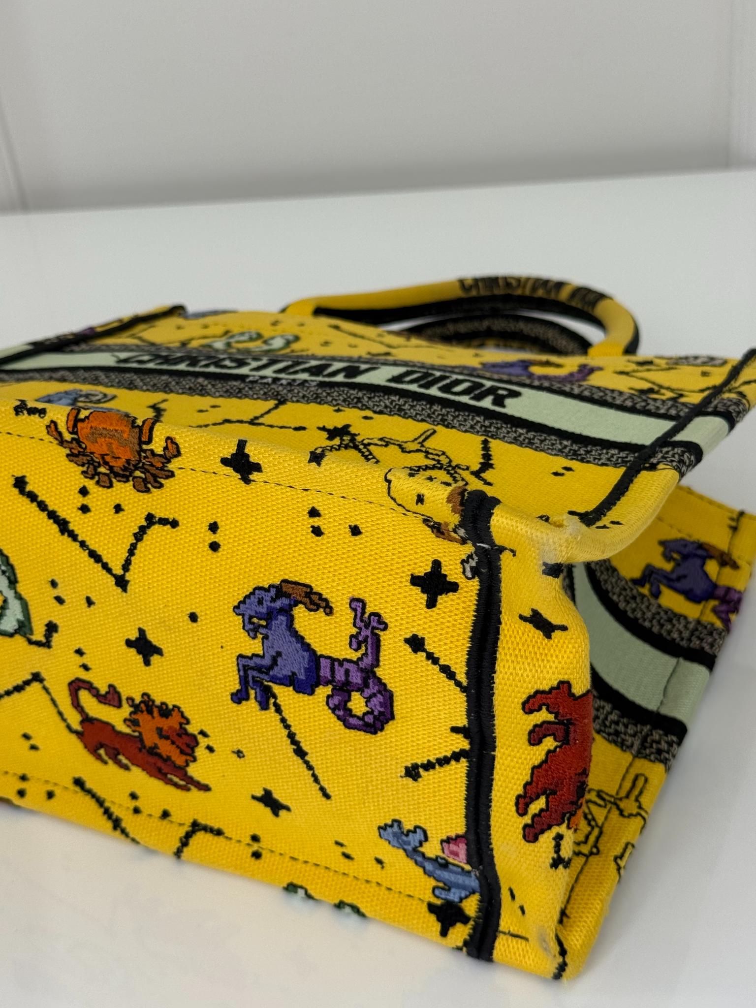 Christian Dior Canvas Embroidered Small Pixel Zodiac Book Tote Yellow