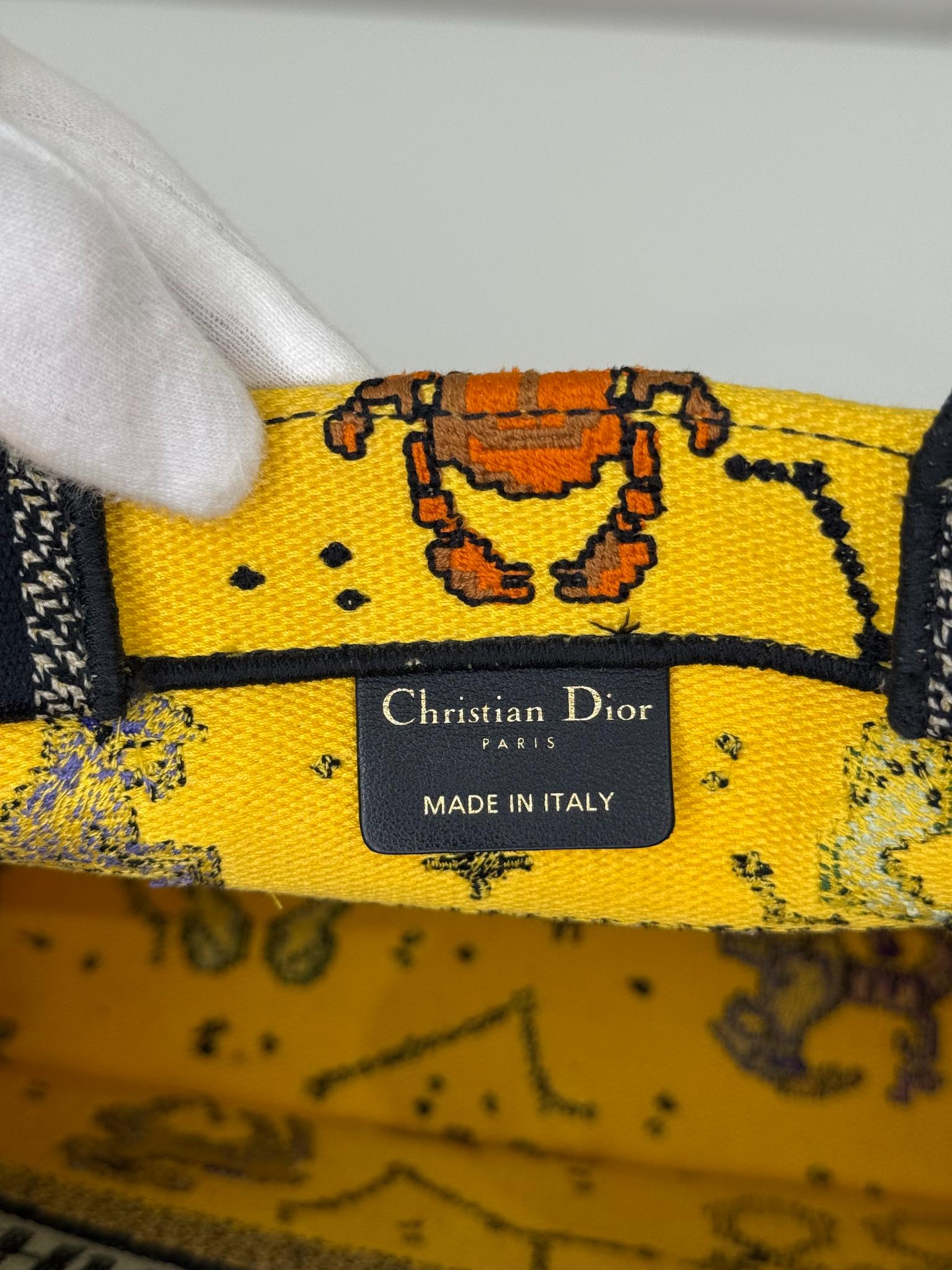 Christian Dior Canvas Embroidered Small Pixel Zodiac Book Tote Yellow