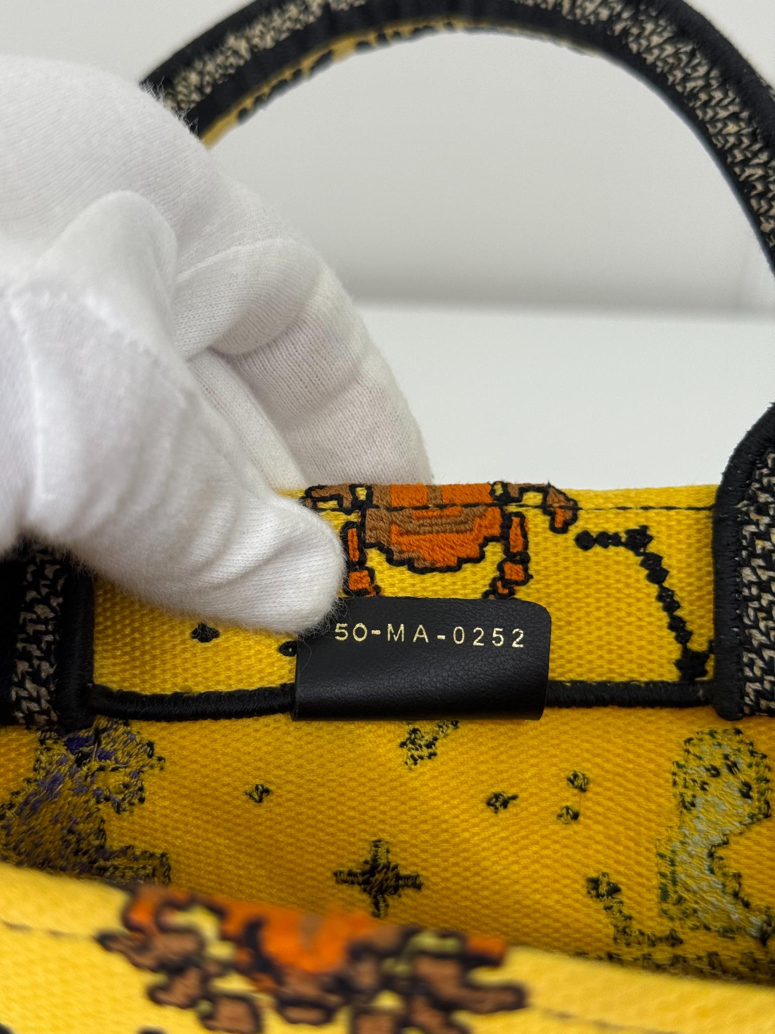 Christian Dior Canvas Embroidered Small Pixel Zodiac Book Tote Yellow