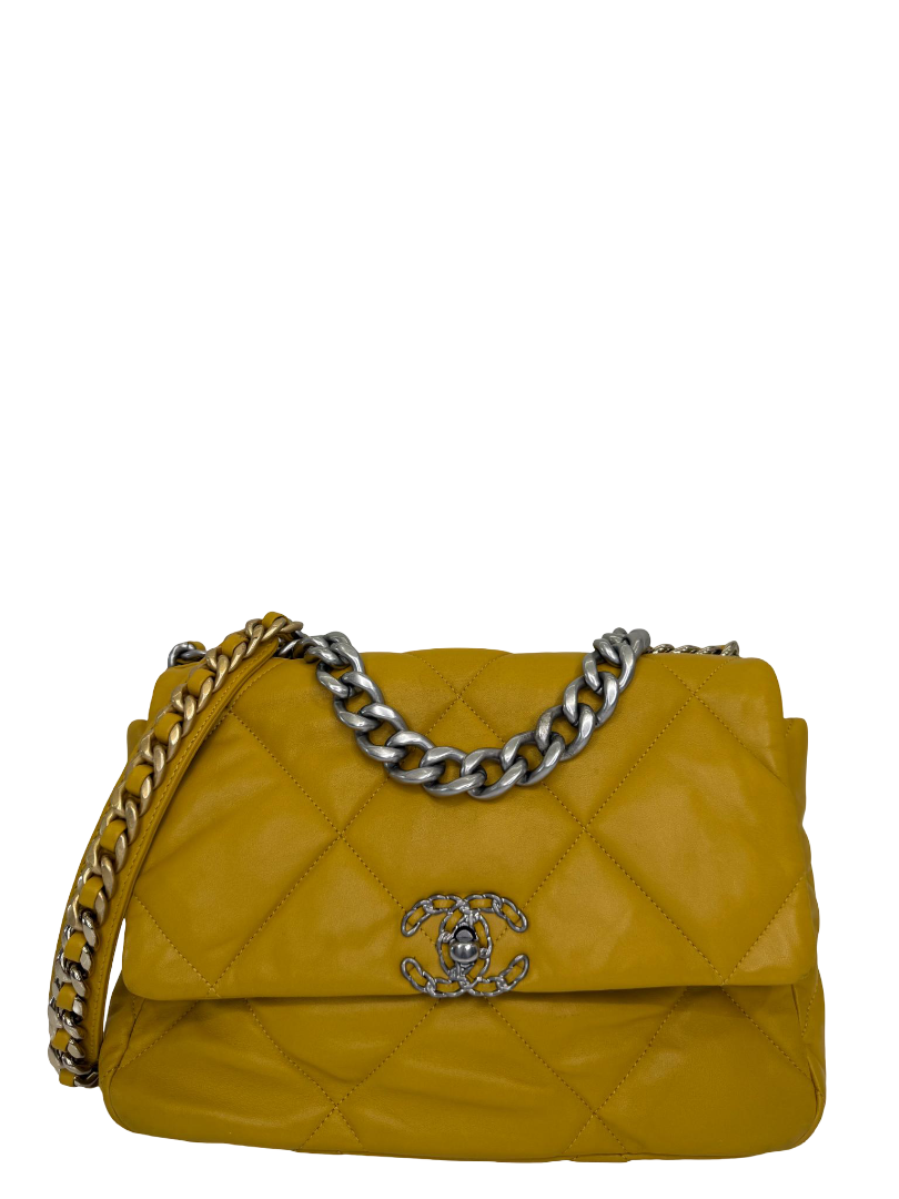 Chanel 19 Yellow Quilted Goatskin Medium Flap Gold/Ruthenium Hardware
