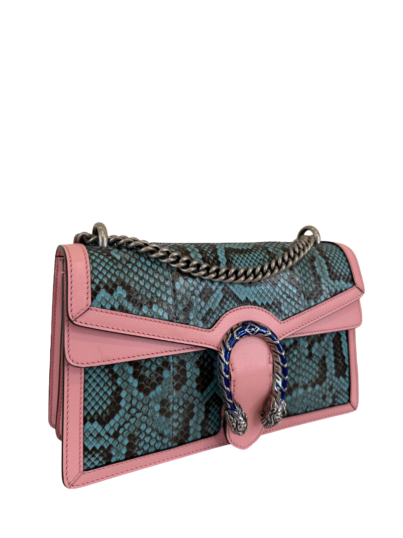 Gucci Limited Edition Pink/Blue Leather/Python Small Dionysus Shoulder Bag