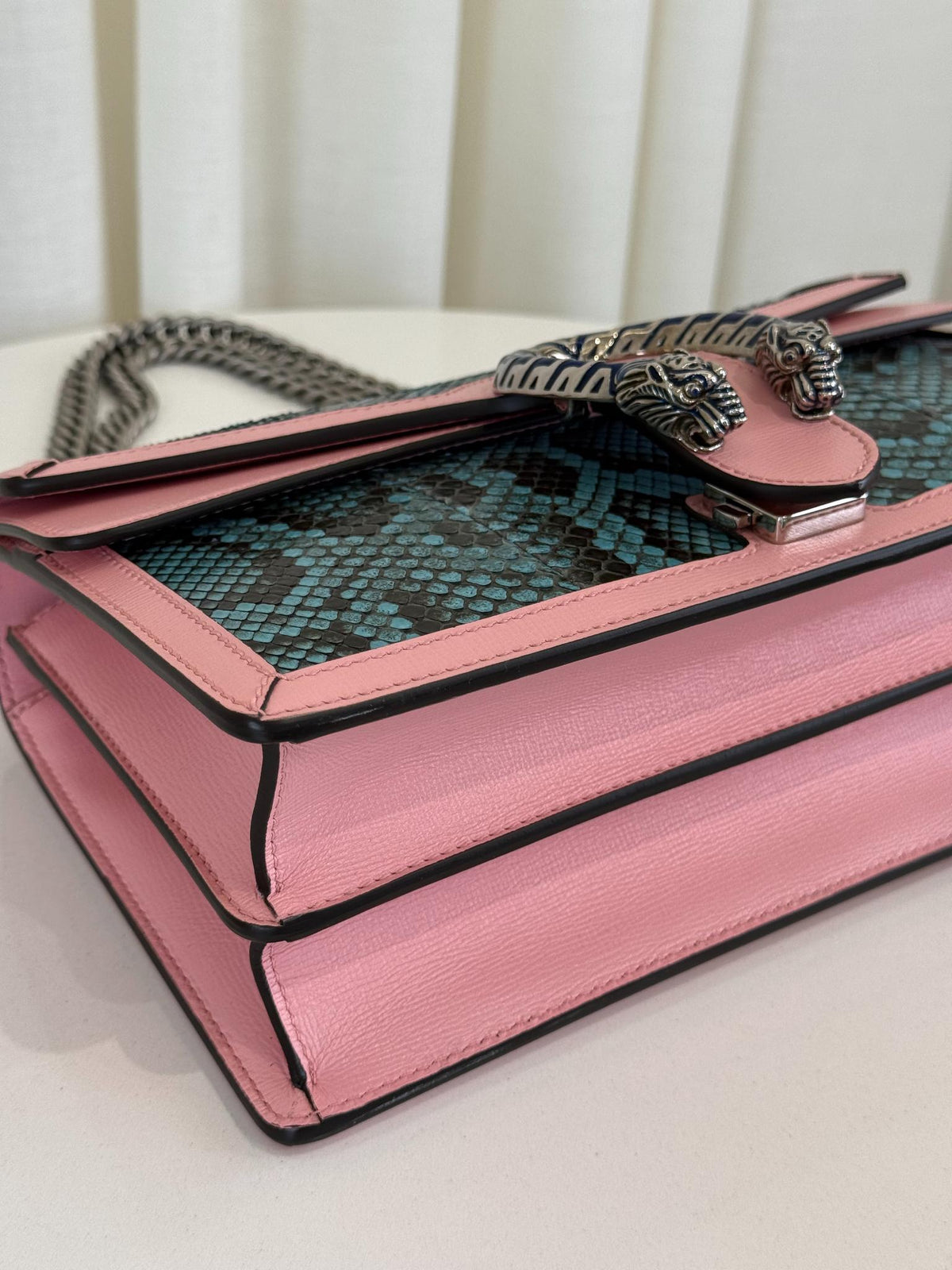 Gucci Limited Edition Pink/Blue Leather/Python Small Dionysus Shoulder Bag