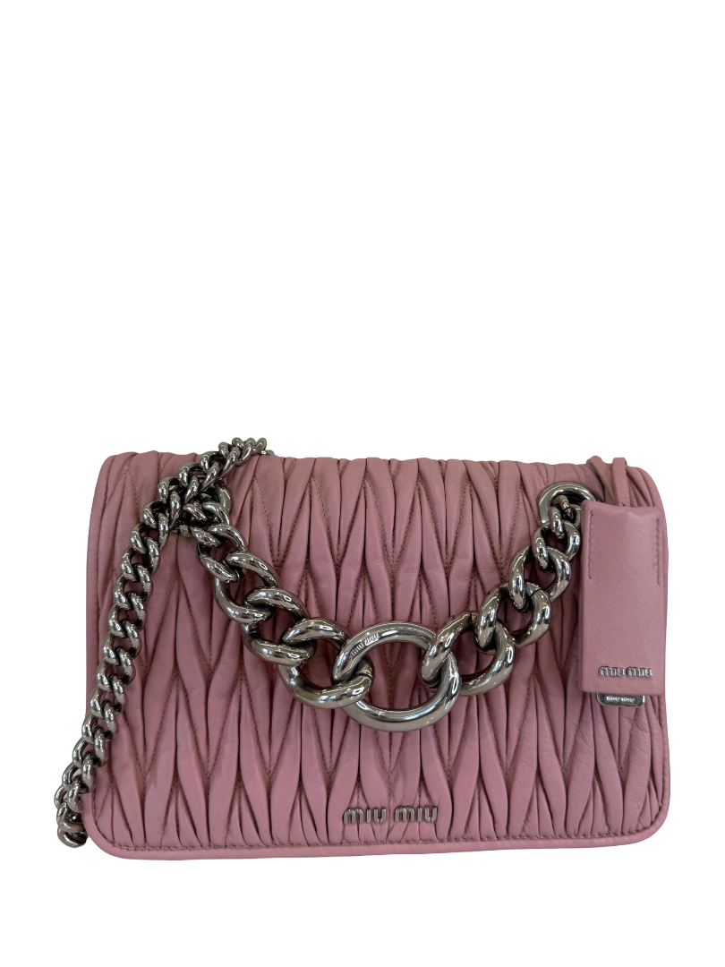 Miu Miu Pink Sheepskin Quilted Leather Shoulder Bag