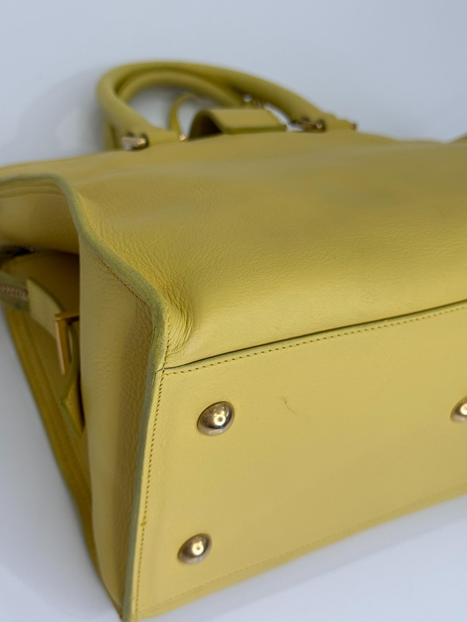 Saint Laurent Yellow Calfskin Leather Small Y-Line Cabas Top Handle Bag