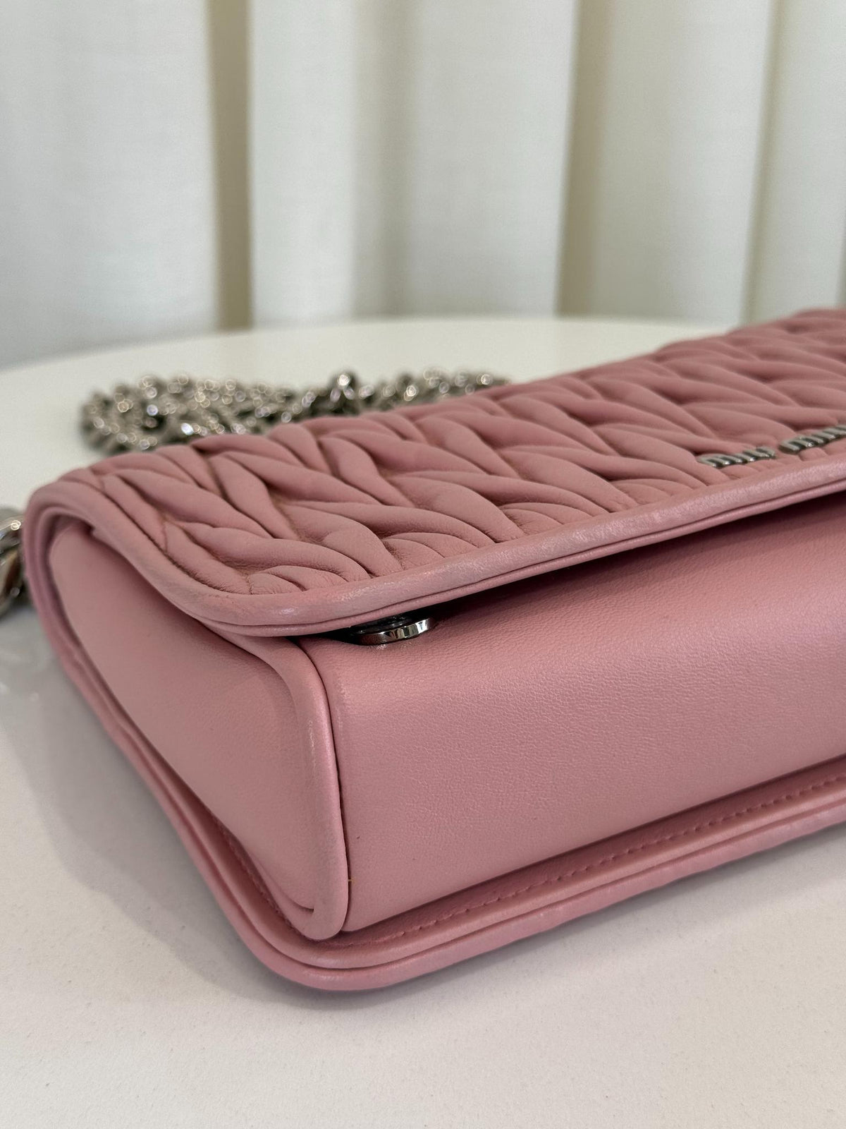 Miu Miu Pink Sheepskin Quilted Leather Shoulder Bag