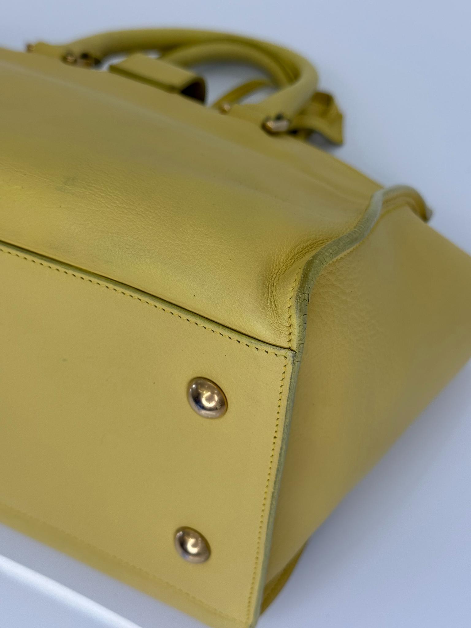 Saint Laurent Yellow Calfskin Leather Small Y-Line Cabas Top Handle Bag