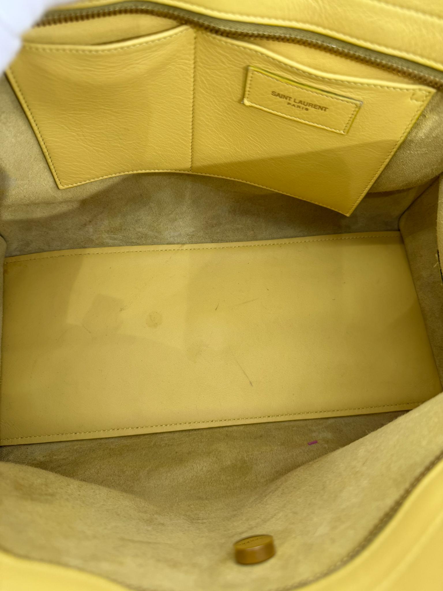 Saint Laurent Yellow Calfskin Leather Small Y-Line Cabas Top Handle Bag